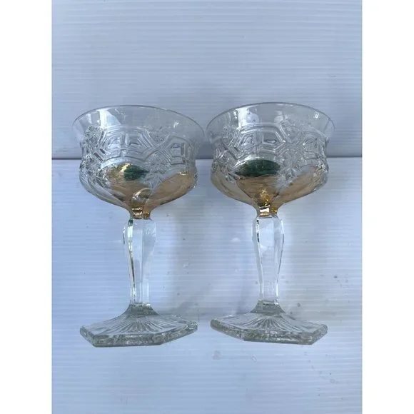 2 Pink Glow Vintage Uranium Etched Depression Glass Goblets - Picture 5 of 12